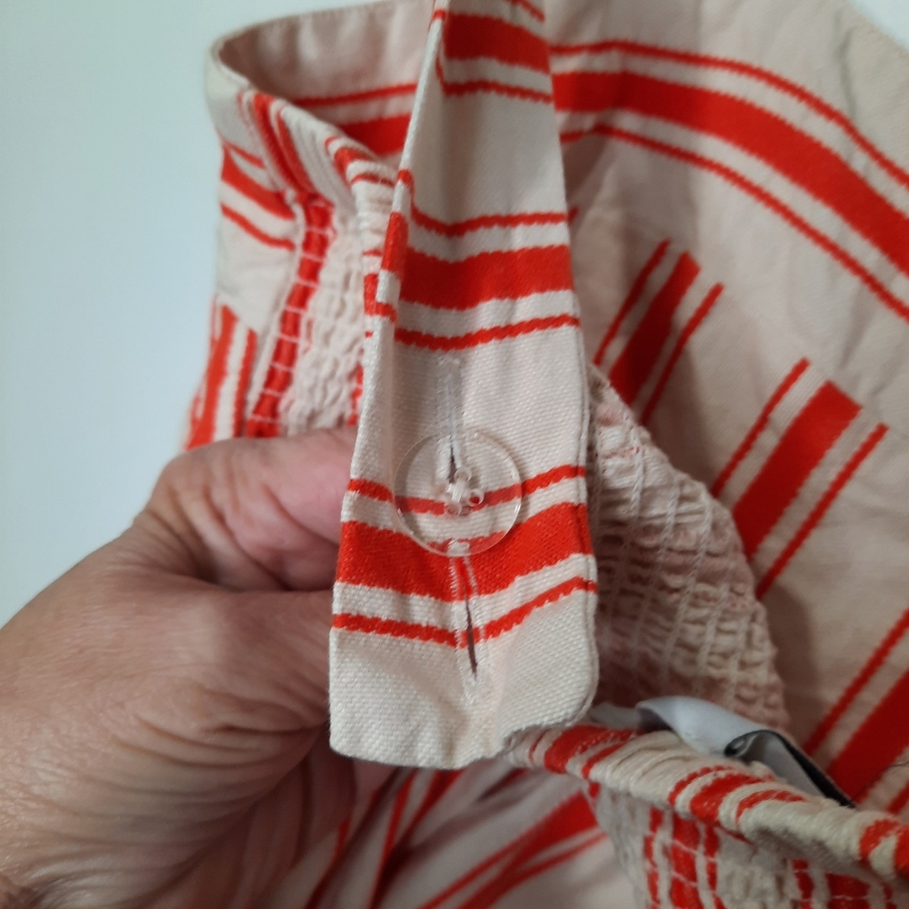 Cabi Brunch Tank Top Sleeveless Cotton Linen Cream Orange Stripe Womens Size S - Picture 9 of 13